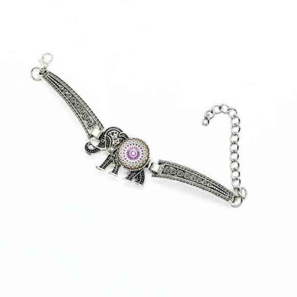 New Boho Elephant Rhinestone Silver-Tone Bracelet NWT - Picture 1 of 9